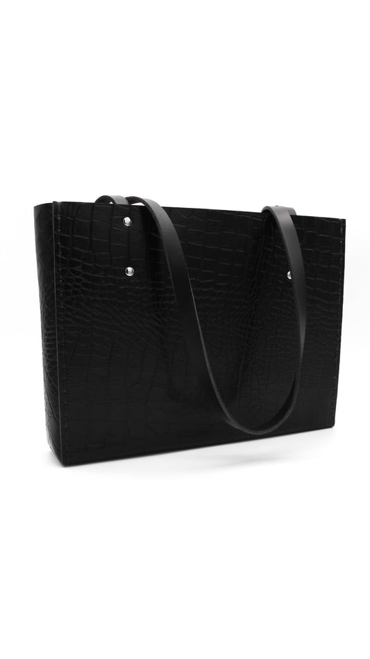 The Blanche Tote - black croc embossed