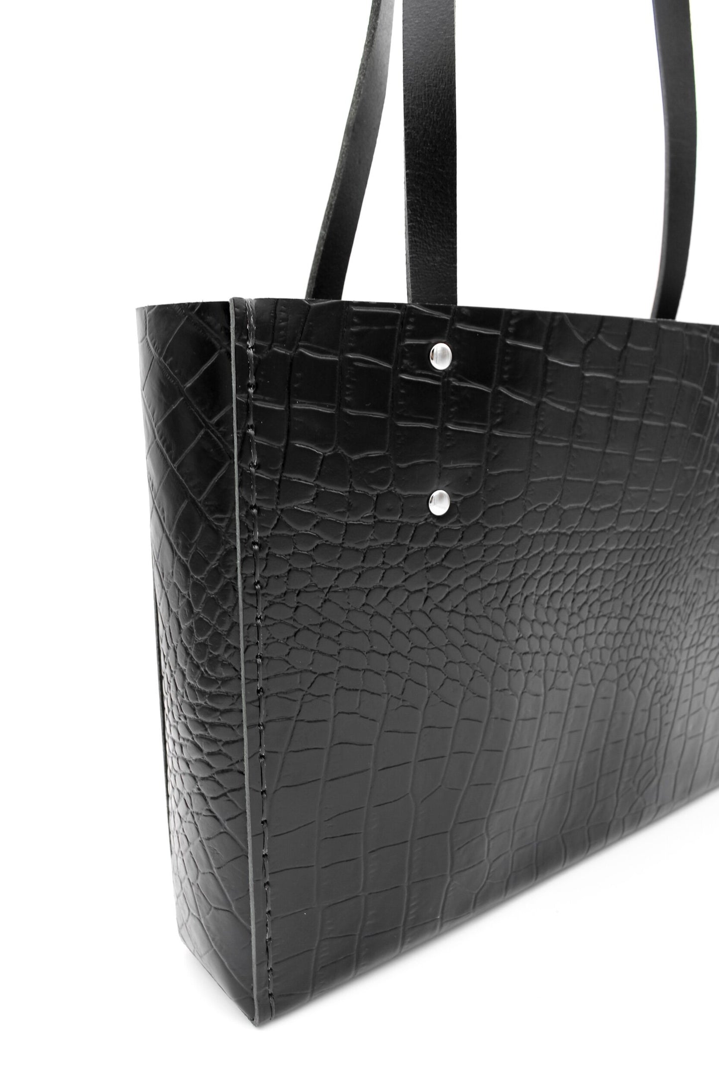 The Blanche Tote - black croc embossed