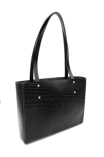 The Blanche Tote - black croc embossed